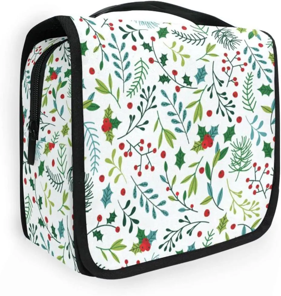 susiyo Blue and Green Spruce Branches Portable Hanging Travel Toiletry Bag Makeup Pouch Organizer Multifunction Cosmetic Bag for Women Girls Men