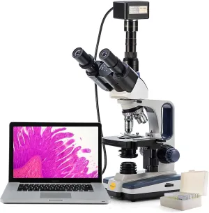 SWIFT 40X-2500X Trinocular Compound Microscope with 10MP Digital Camera and Slides, Mechanical Stage, Abbe Condenser