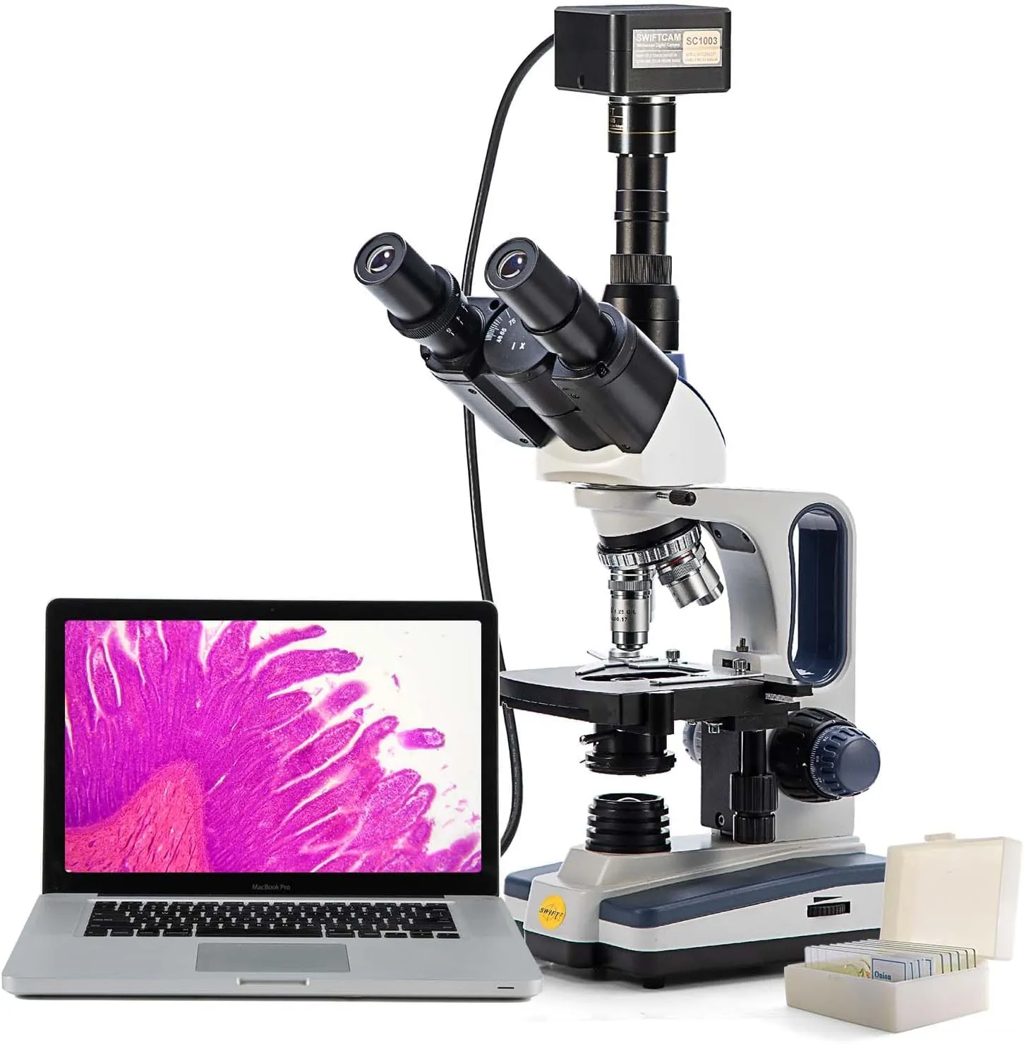 SWIFT 40X-2500X Trinocular Compound Microscope with 10MP Digital Camera and Slides, Mechanical Stage, Abbe Condenser