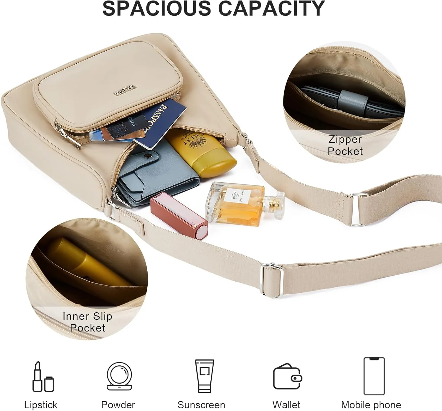 Telena Travel Crossbody Purses for Women with Detachable Coin Purse, Small Crossbody Bags for Women Hiking