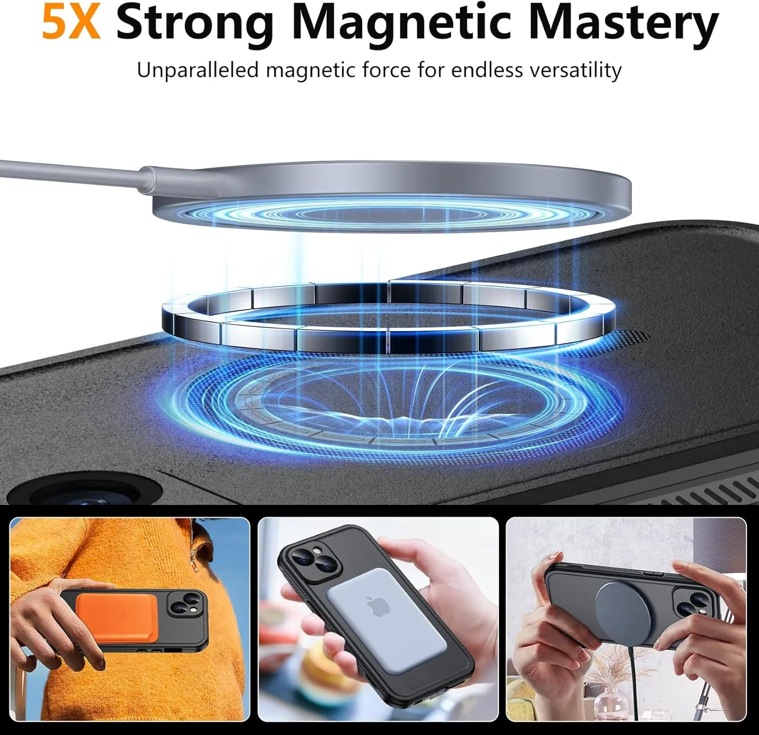 Temdan Magnetic for iPhone 14 Case Waterproof [Compatible with MagSafe] [IP68 Underwater] [Built-in 9H Tempered Glass Camera Lens & Screen Protector] Full Body Shockproof Phone Case Black