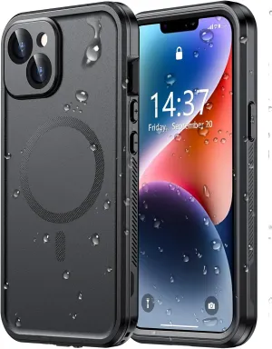 Temdan Magnetic for iPhone 14 Case Waterproof [Compatible with MagSafe] [IP68 Underwater] [Built-in 9H Tempered Glass Camera Lens & Screen Protector] Full Body Shockproof Phone Case Black