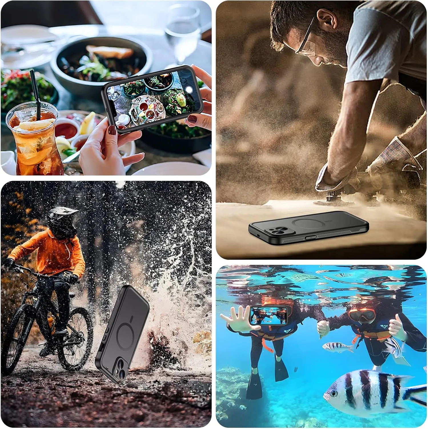 Temdan Magnetic for iPhone 14 Case Waterproof [Compatible with MagSafe] [IP68 Underwater] [Built-in 9H Tempered Glass Camera Lens & Screen Protector] Full Body Shockproof Phone Case Black