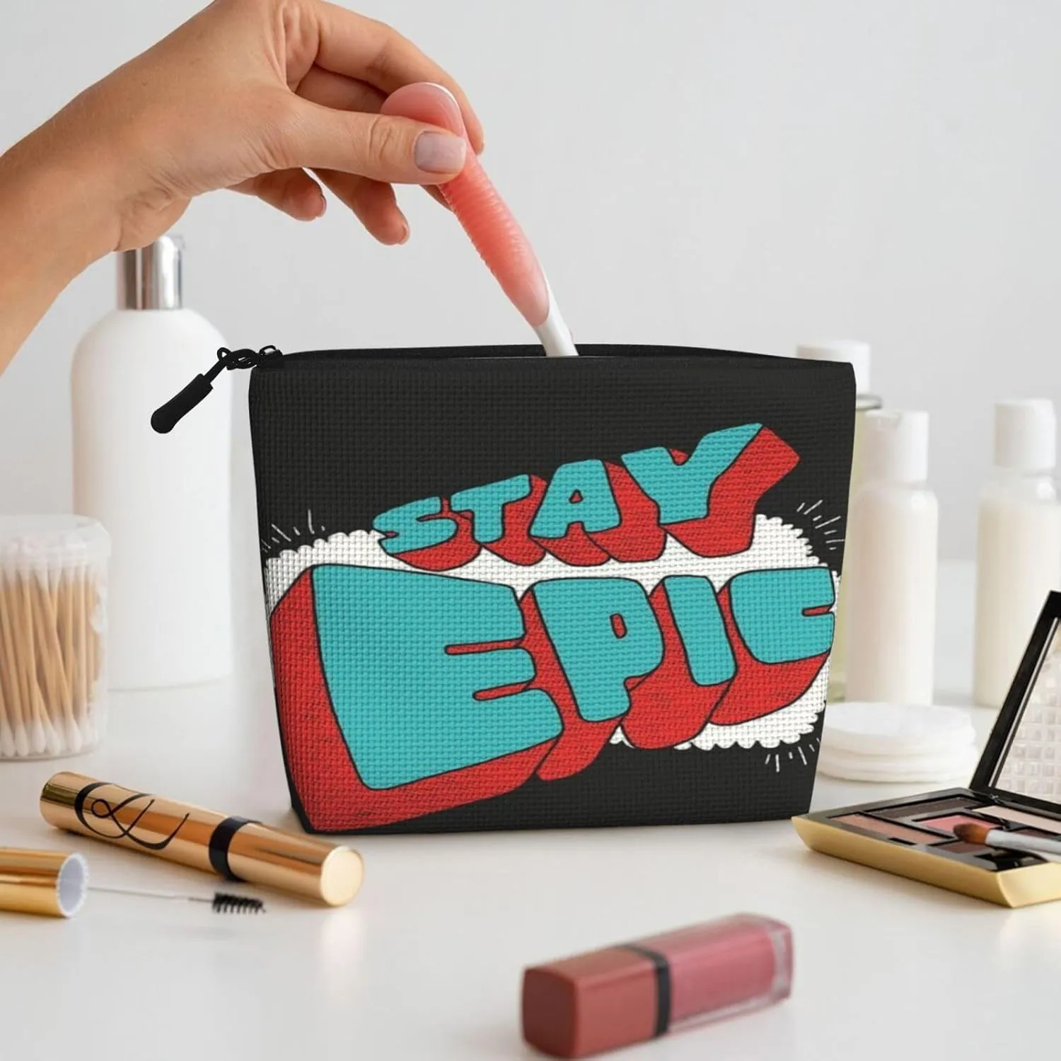 Text Series Stay Epic Makeup Bag Birthday Gift Mother'S Day Gifts Are The Internal Capacity Is Large Light And Cute Suitable For Daily Life Travel Etc