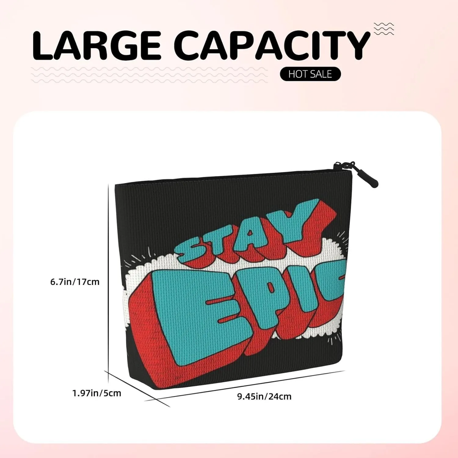 Text Series Stay Epic Makeup Bag Birthday Gift Mother'S Day Gifts Are The Internal Capacity Is Large Light And Cute Suitable For Daily Life Travel Etc