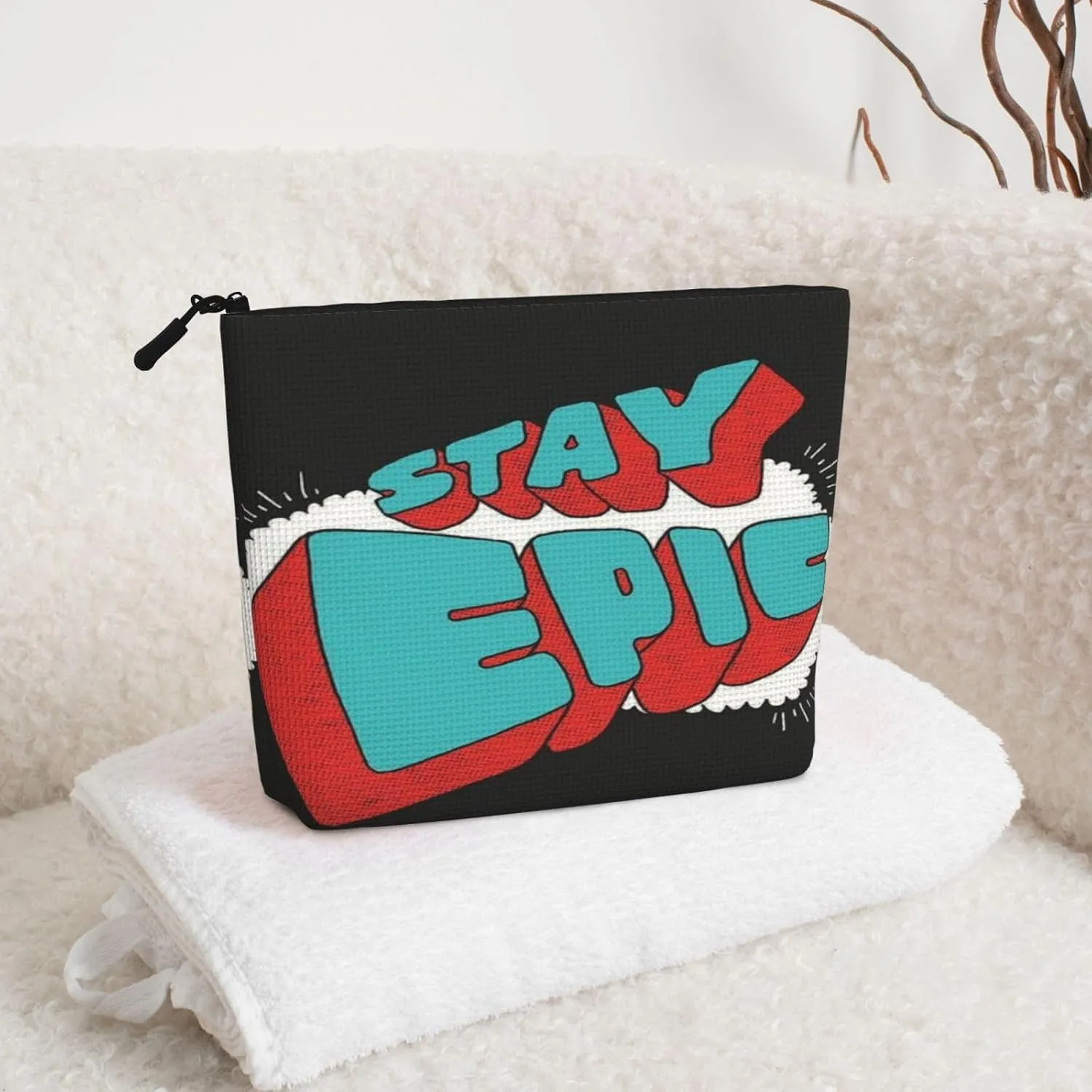 Text Series Stay Epic Makeup Bag Birthday Gift Mother'S Day Gifts Are The Internal Capacity Is Large Light And Cute Suitable For Daily Life Travel Etc