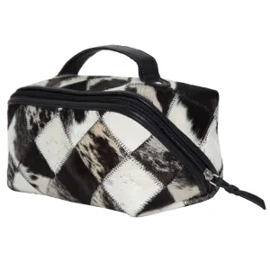 The Design Edge Patchwork Cowhide and Tooling Leather Cosmetics Bag - Black and White - AT64