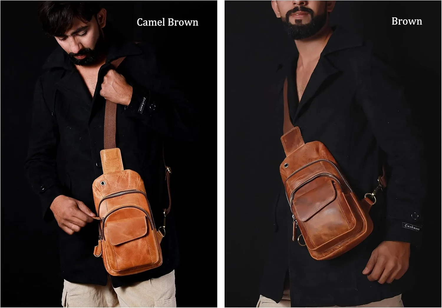 The Tannery Handmade Buffalo Leather Multipurpose Travel Hiking Crossbody Chest Backpack with Adjustable Shoulder Strap (Brown, Small)