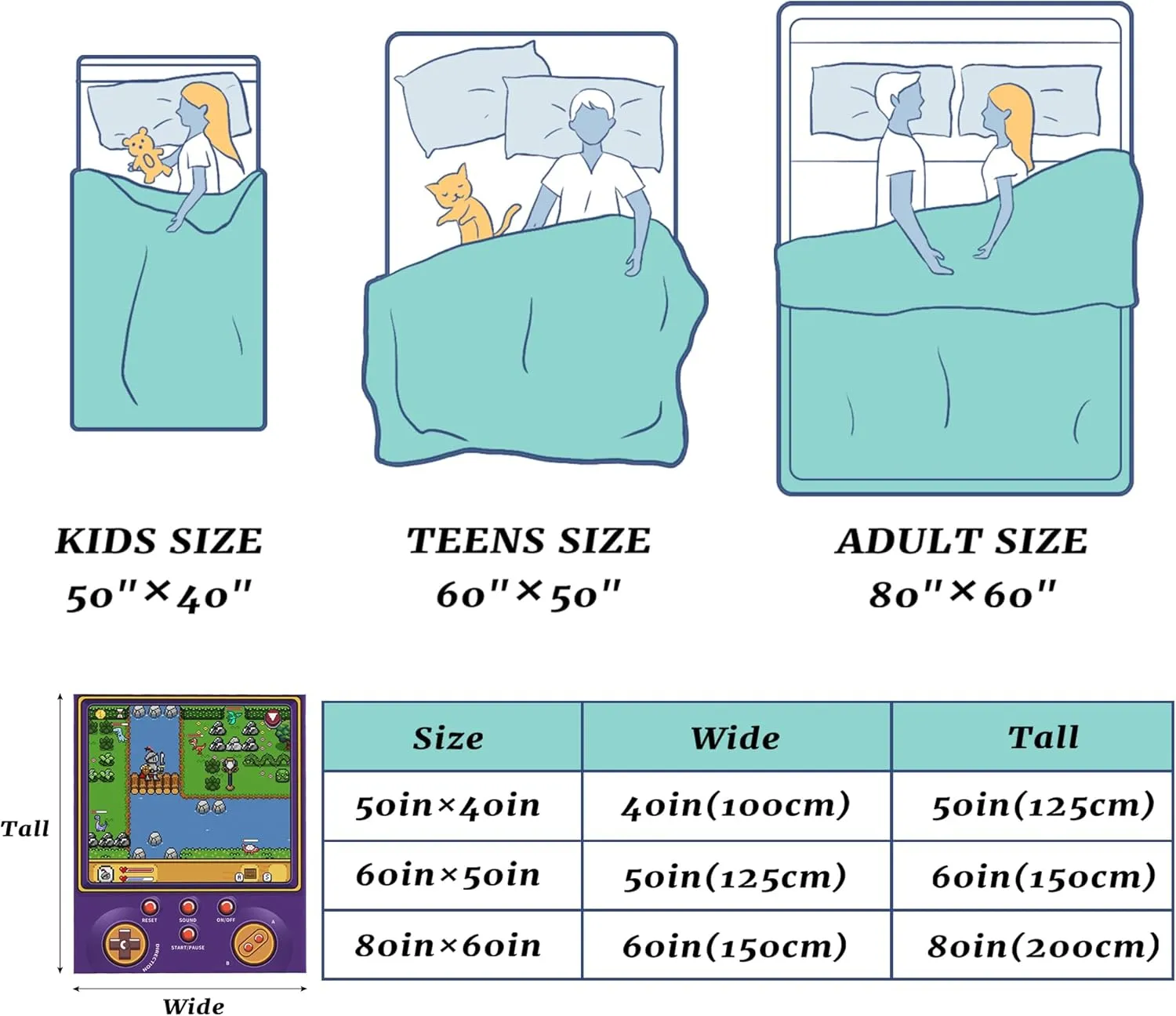Throw Gameboy Gamer Plush Bed Blanket Lightweight Comfy Premium Flannel Warm Blanket Ultra-Soft Print Stitching Throw All Season Use S (50'x40')