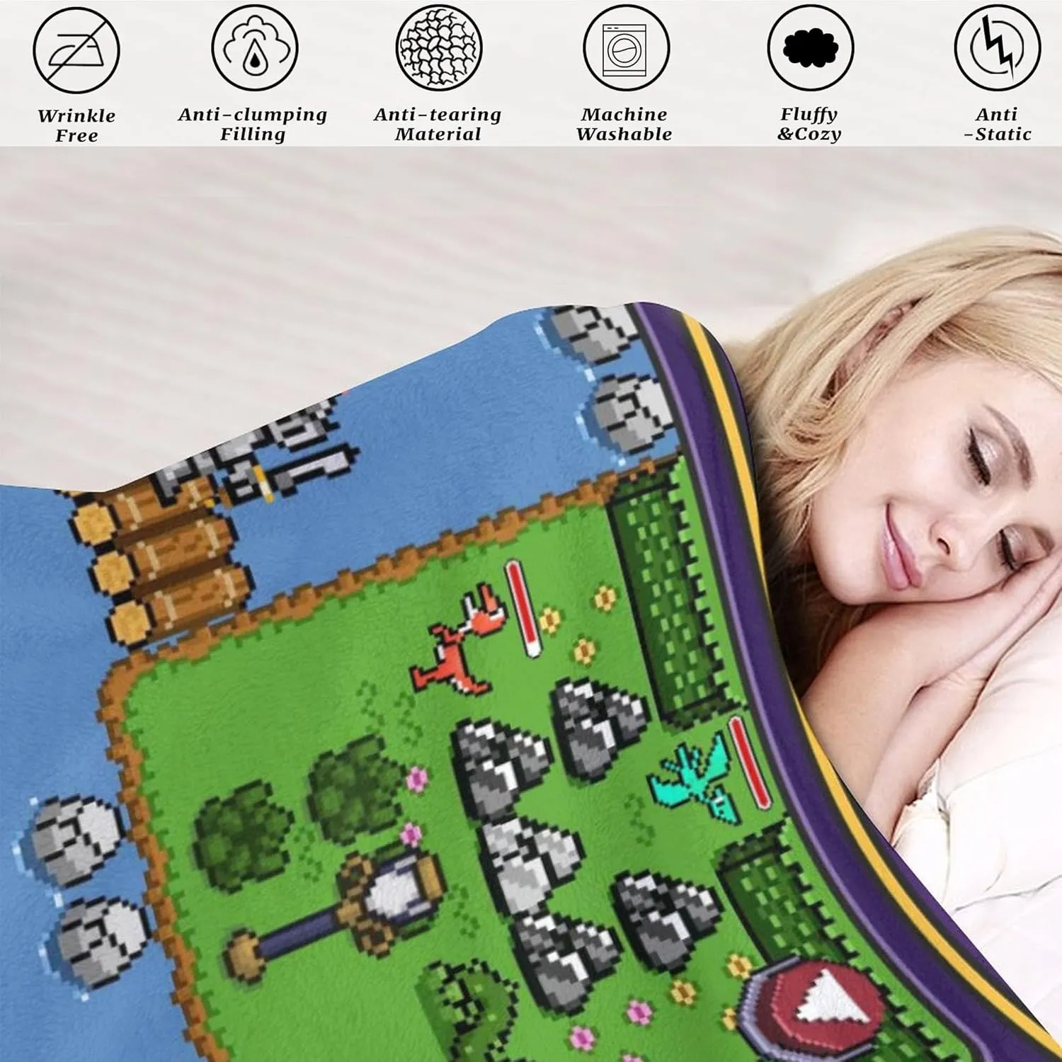Throw Gameboy Gamer Plush Bed Blanket Lightweight Comfy Premium Flannel Warm Blanket Ultra-Soft Print Stitching Throw All Season Use S (50'x40')
