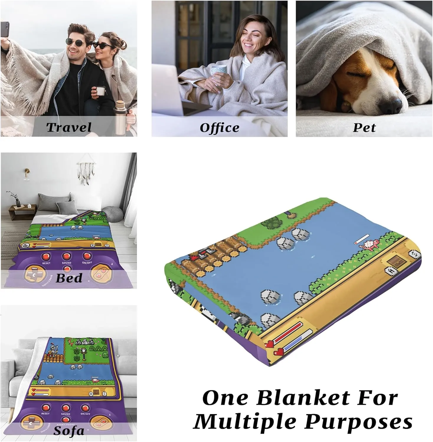 Throw Gameboy Gamer Plush Bed Blanket Lightweight Comfy Premium Flannel Warm Blanket Ultra-Soft Print Stitching Throw All Season Use S (50'x40')