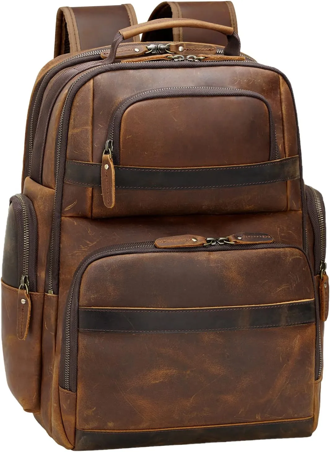 TIDING Men's Vintage Leather Backpack 15.6" Laptop Bag Large Capacity Business Travel Hiking Shoulder Daypacks