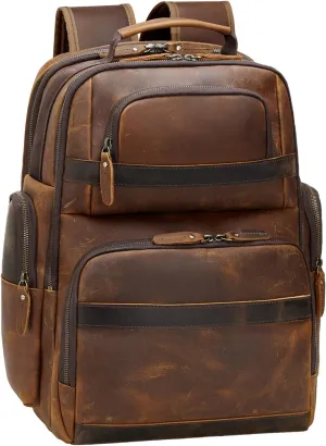 TIDING Men's Vintage Leather Backpack 15.6" Laptop Bag Large Capacity Business Travel Hiking Shoulder Daypacks