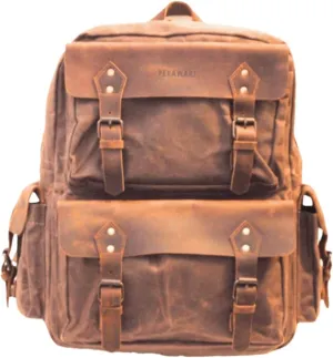 TIMBER Mens Vintage Leather Waxed Canvas Western Rucksack for Travel Backpack/Mens Bushcraft Gear Backpack Men/Mens Backpack for Travel & Accesories Booksack