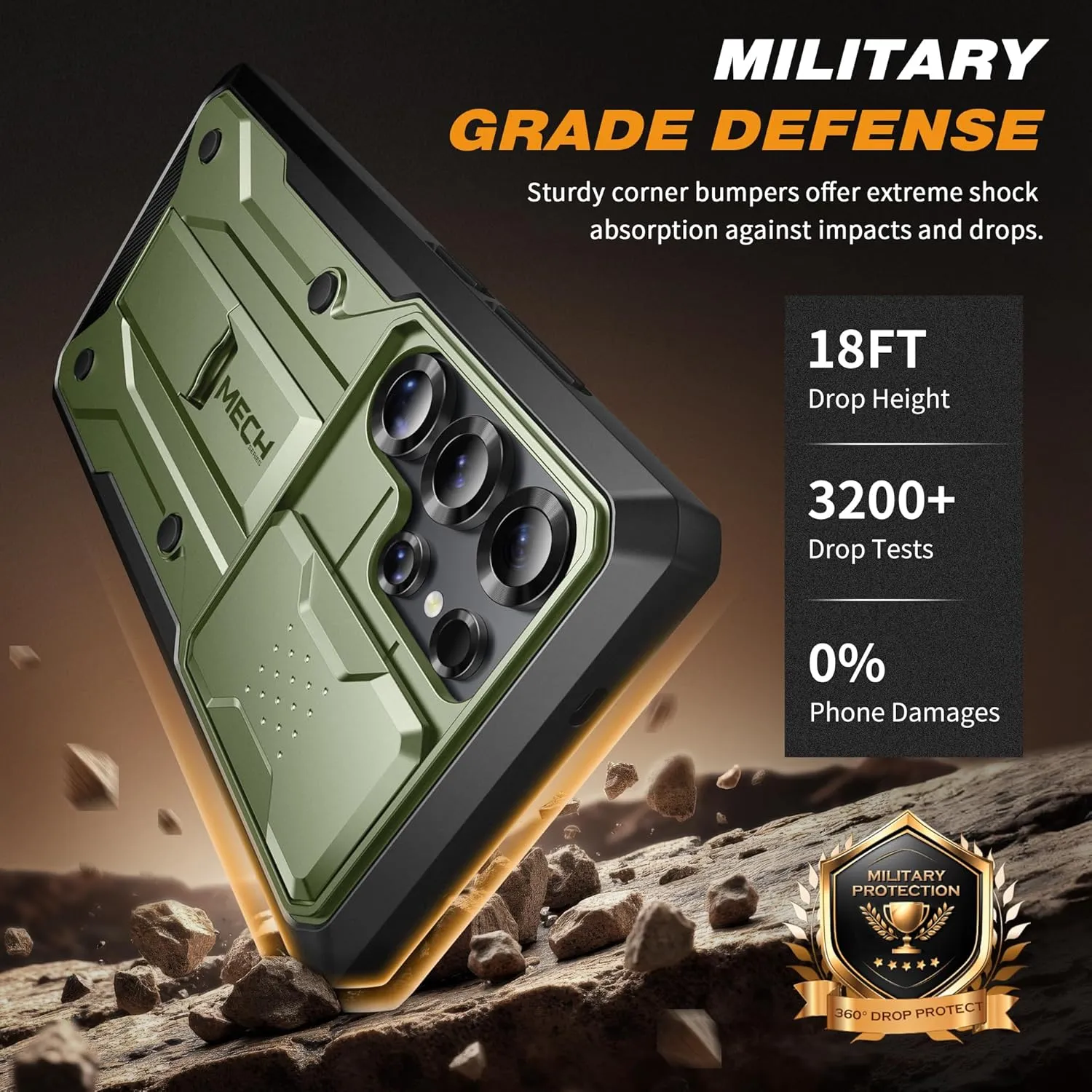 TONGATE for Samsung Galaxy S25 Ultra Case, [Built-in Slide Camera Cover & Screen Protector] [2 Front Frames] Full-Body Heavy Duty Shockproof S25 Ultra Phone Case with Stand & Belt Clip Holster, Green