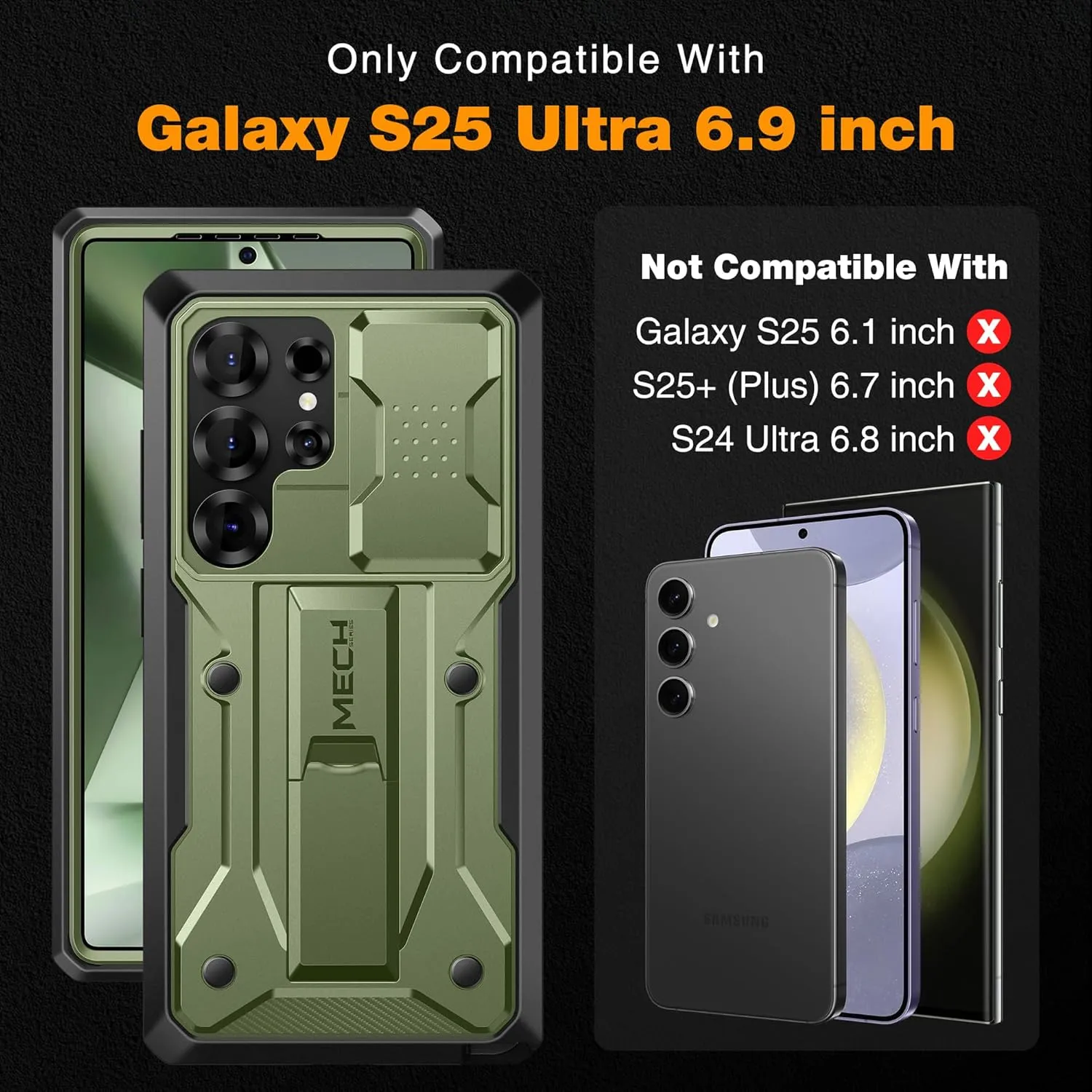 TONGATE for Samsung Galaxy S25 Ultra Case, [Built-in Slide Camera Cover & Screen Protector] [2 Front Frames] Full-Body Heavy Duty Shockproof S25 Ultra Phone Case with Stand & Belt Clip Holster, Green