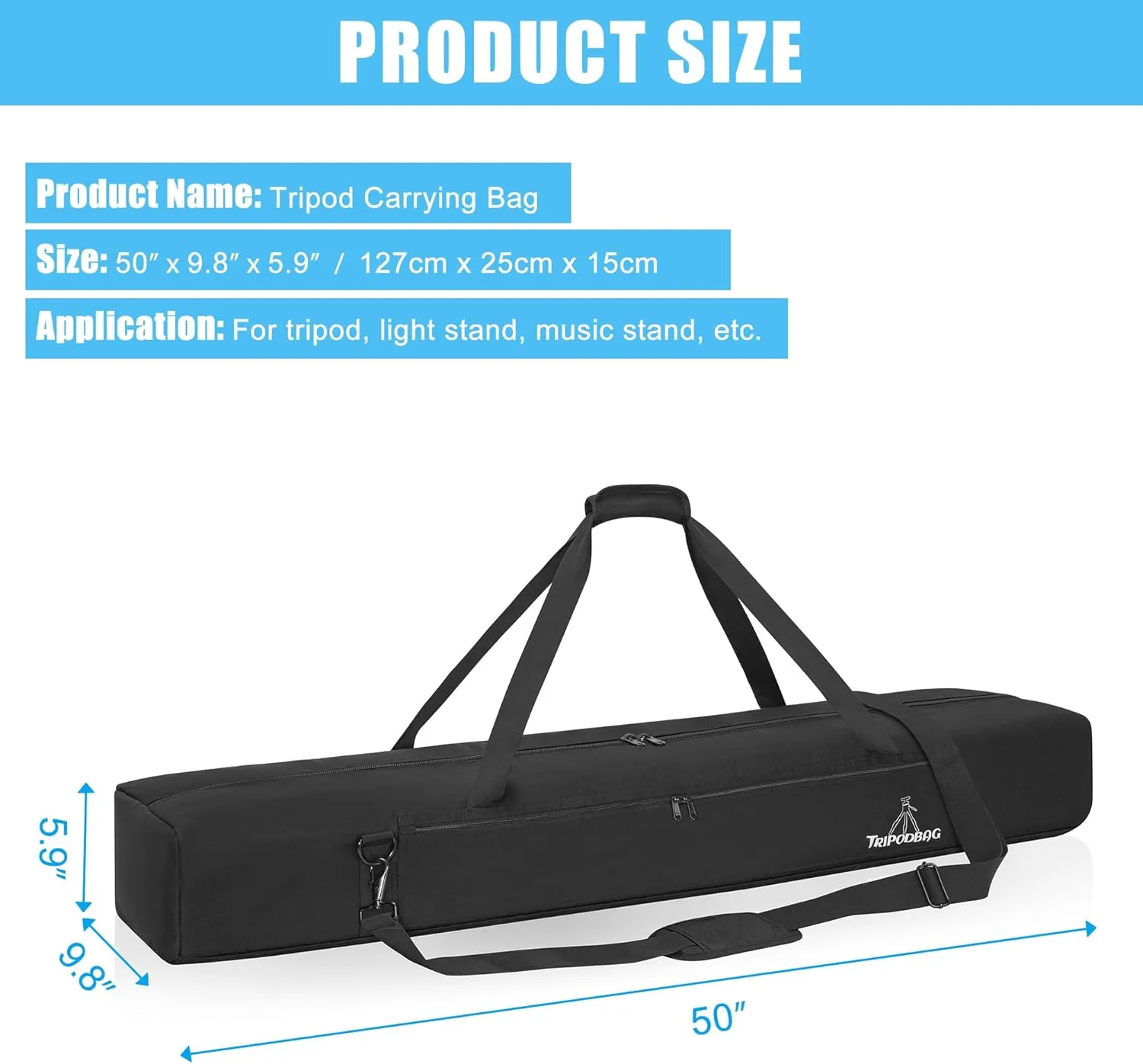 TORIBIO 50" Multifunctional Tripod Bag,Heavy Duty Tripod Carrying Case, Tripod Case for Music Stand,Mic Stand, Speakers Stand, Tripods, Lights, Boom Stand, Cameras, Monopods Stand