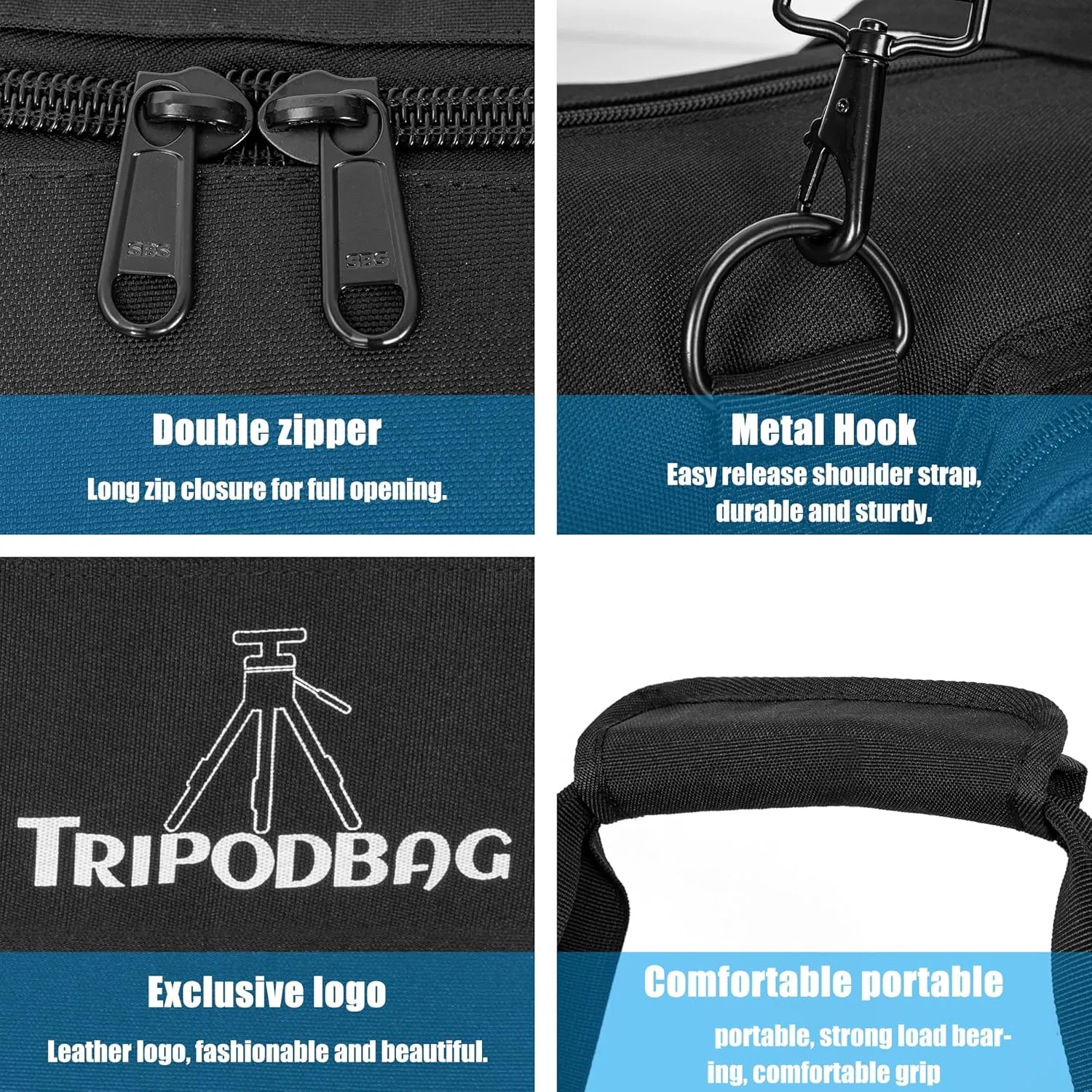 TORIBIO 50" Multifunctional Tripod Bag,Heavy Duty Tripod Carrying Case, Tripod Case for Music Stand,Mic Stand, Speakers Stand, Tripods, Lights, Boom Stand, Cameras, Monopods Stand