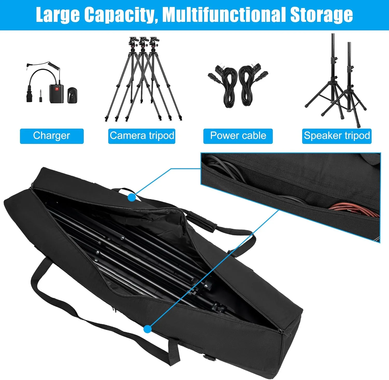 TORIBIO 50" Multifunctional Tripod Bag,Heavy Duty Tripod Carrying Case, Tripod Case for Music Stand,Mic Stand, Speakers Stand, Tripods, Lights, Boom Stand, Cameras, Monopods Stand