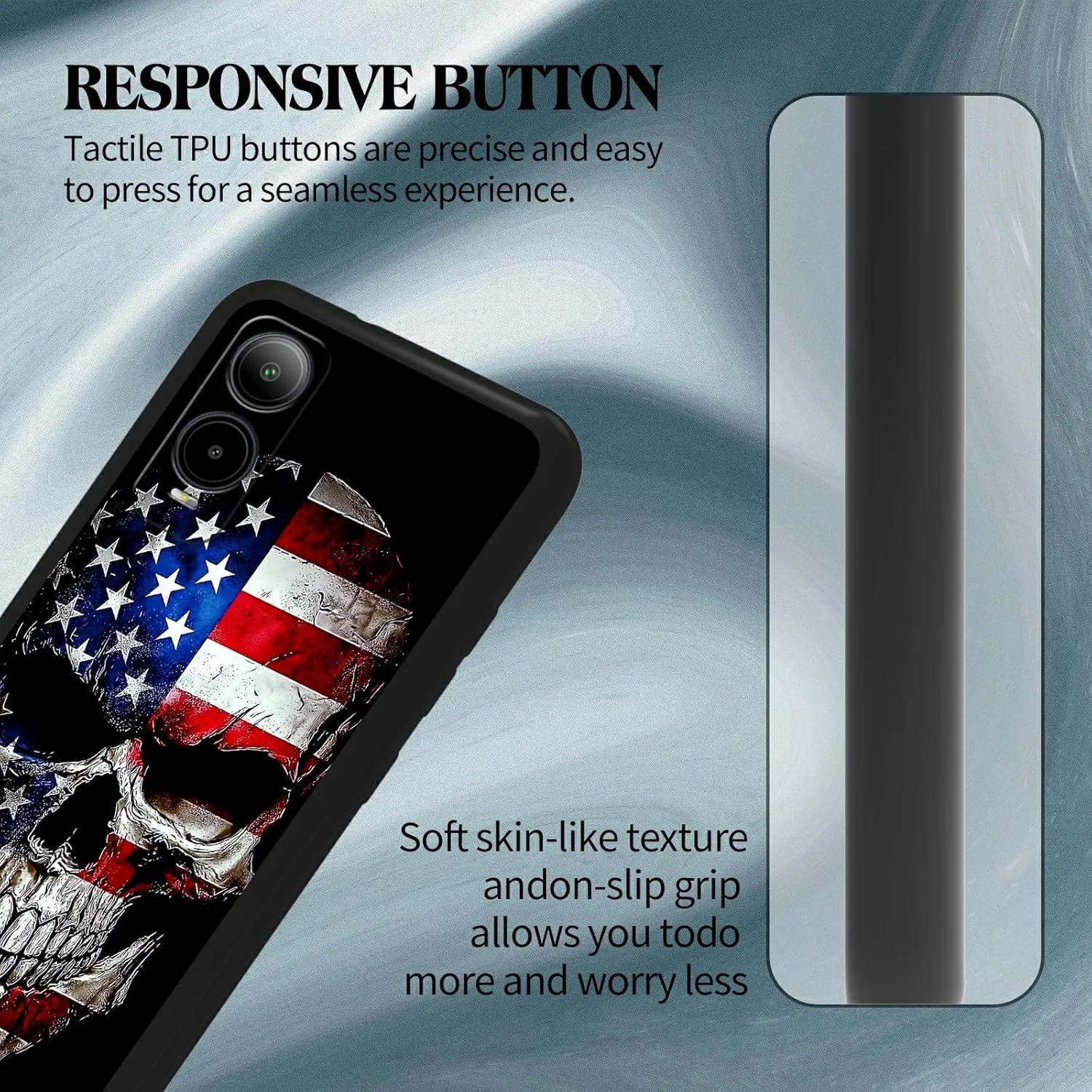 TPU Case for Cricket Icon 6 (SL219C)/AT&T Verge (SL219A) Slim Black Soft TPU Phone Case Shockproof Full Body Protection Cover for Cricket Icon 6 /AT&T Verge,Skull with an American Flag
