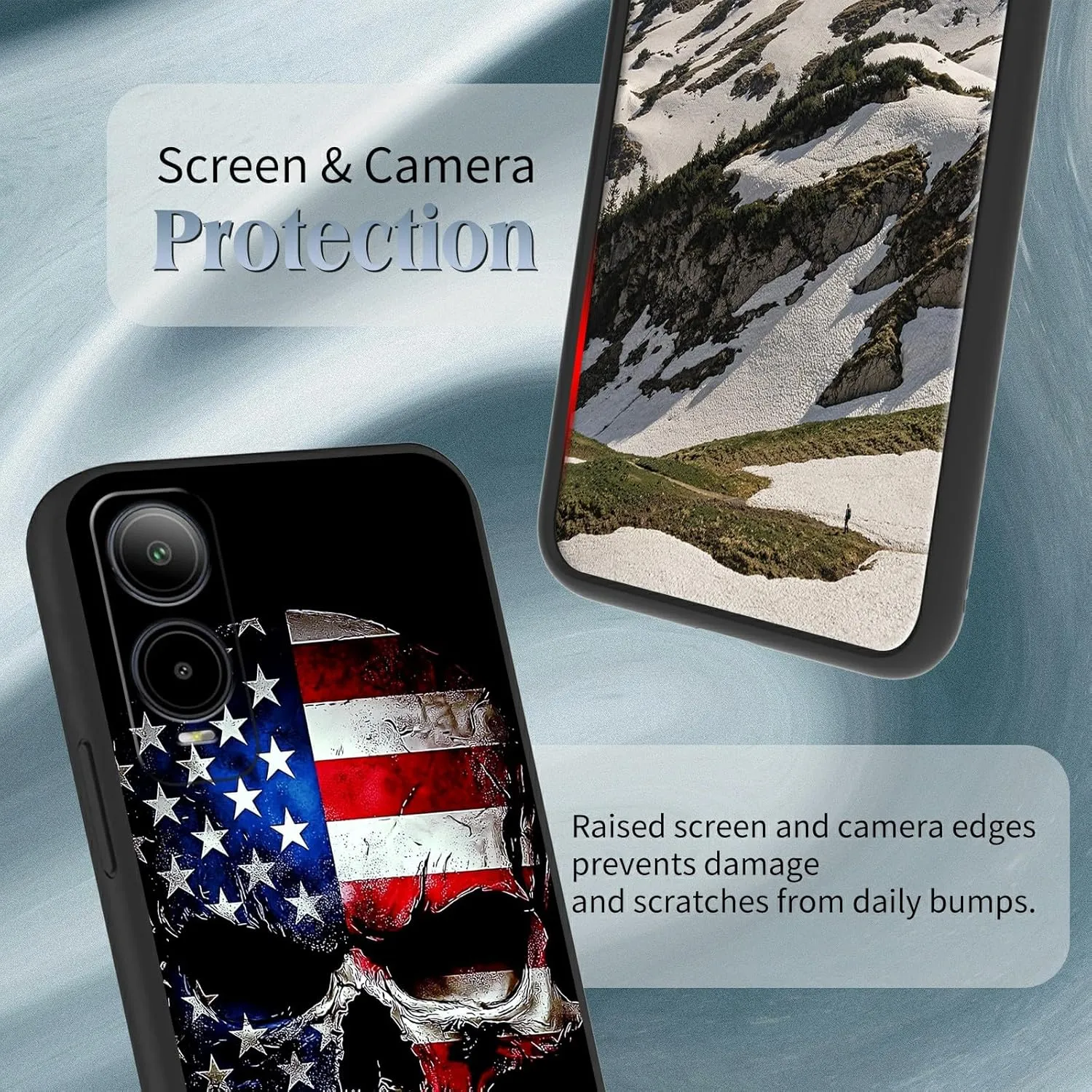 TPU Case for Cricket Icon 6 (SL219C)/AT&T Verge (SL219A) Slim Black Soft TPU Phone Case Shockproof Full Body Protection Cover for Cricket Icon 6 /AT&T Verge,Skull with an American Flag