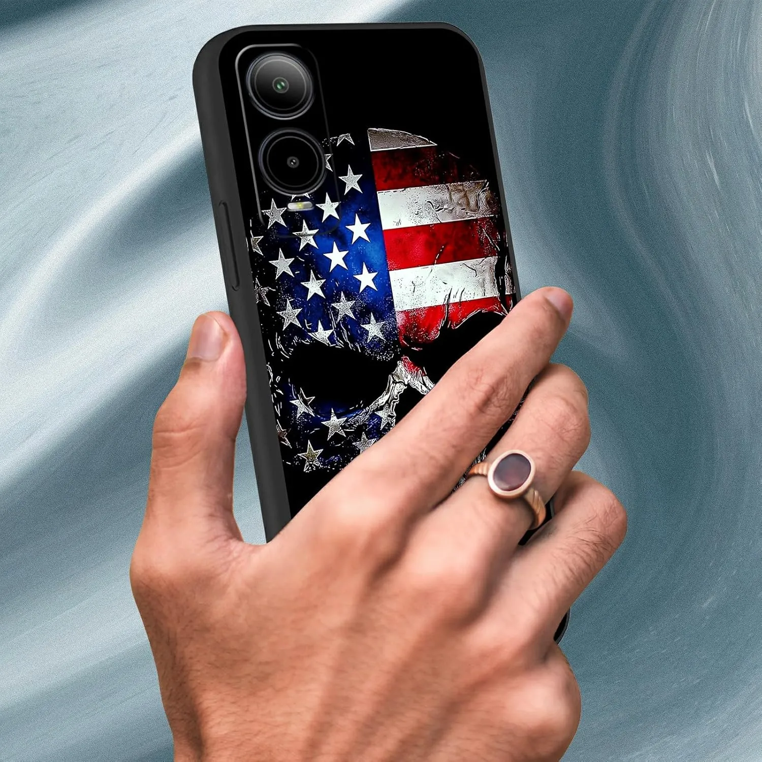 TPU Case for Cricket Icon 6 (SL219C)/AT&T Verge (SL219A) Slim Black Soft TPU Phone Case Shockproof Full Body Protection Cover for Cricket Icon 6 /AT&T Verge,Skull with an American Flag