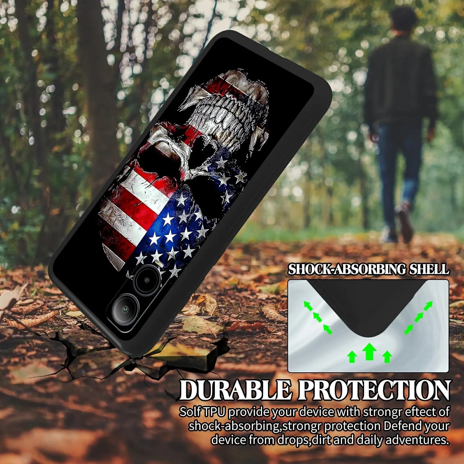 TPU Case for Cricket Icon 6 (SL219C)/AT&T Verge (SL219A) Slim Black Soft TPU Phone Case Shockproof Full Body Protection Cover for Cricket Icon 6 /AT&T Verge,Skull with an American Flag