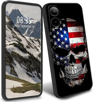TPU Case for Cricket Icon 6 (SL219C)/AT&T Verge (SL219A) Slim Black Soft TPU Phone Case Shockproof Full Body Protection Cover for Cricket Icon 6 /AT&T Verge,Skull with an American Flag