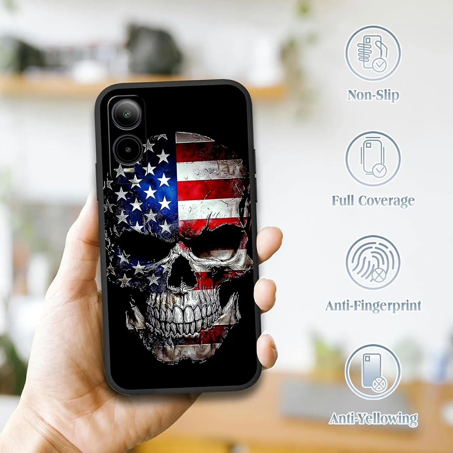 TPU Case for Cricket Icon 6 (SL219C)/AT&T Verge (SL219A) Slim Black Soft TPU Phone Case Shockproof Full Body Protection Cover for Cricket Icon 6 /AT&T Verge,Skull with an American Flag