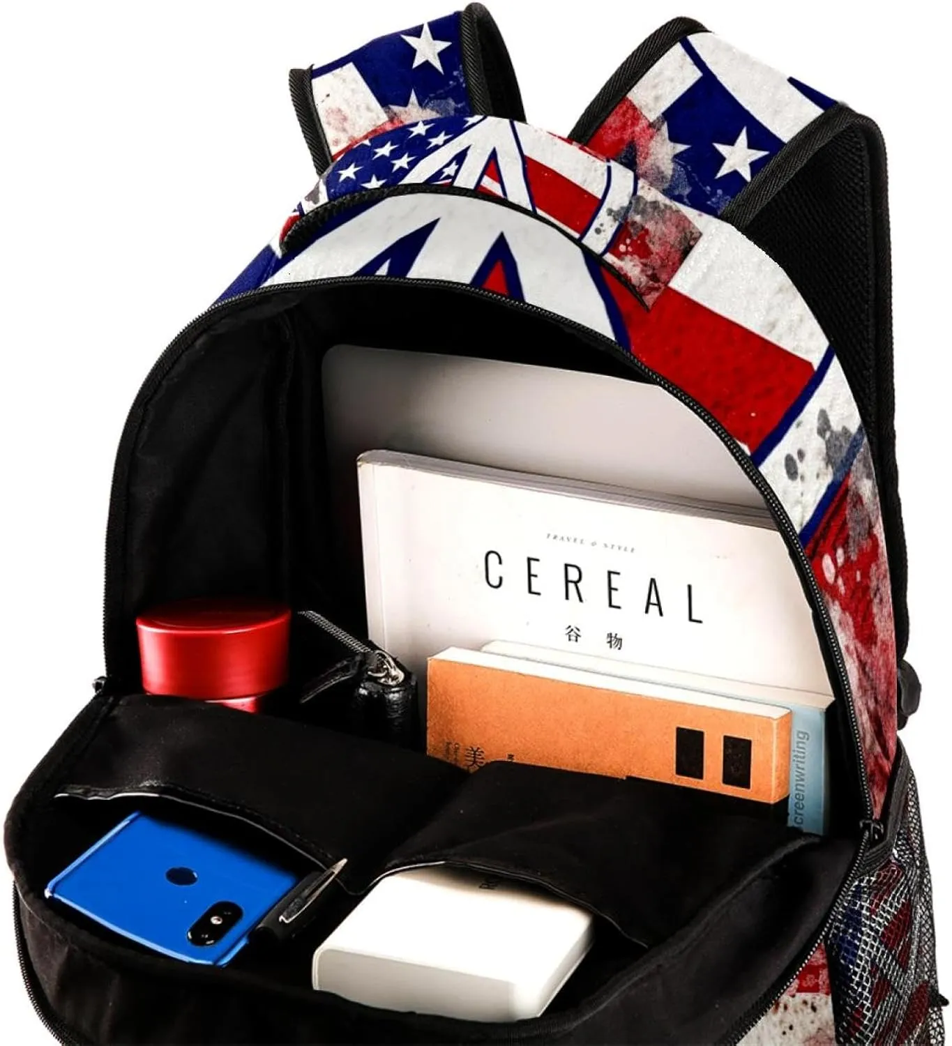 Travel Backpack for Women,Backpack for Men,Vintage American Flag Peace Love Sign,Backpack