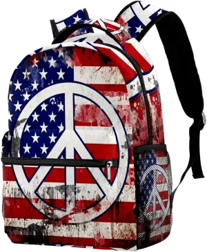 Travel Backpack for Women,Backpack for Men,Vintage American Flag Peace Love Sign,Backpack