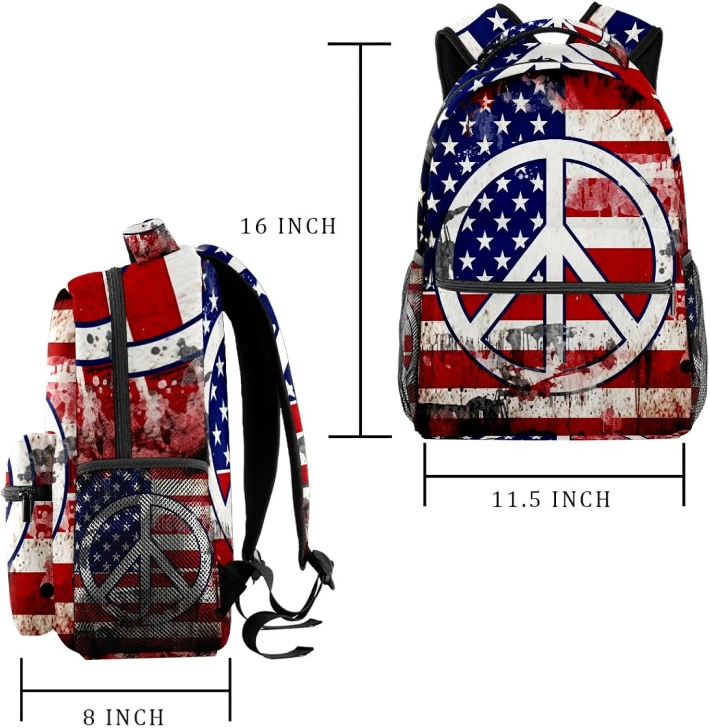Travel Backpack for Women,Backpack for Men,Vintage American Flag Peace Love Sign,Backpack