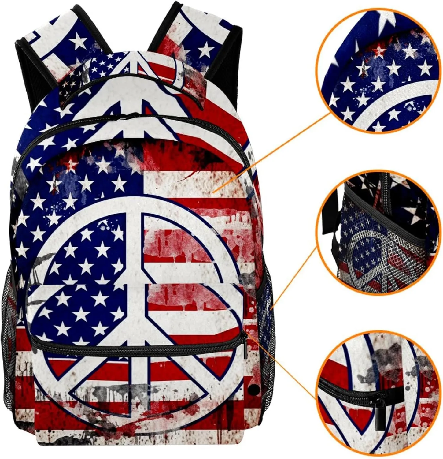 Travel Backpack for Women,Backpack for Men,Vintage American Flag Peace Love Sign,Backpack