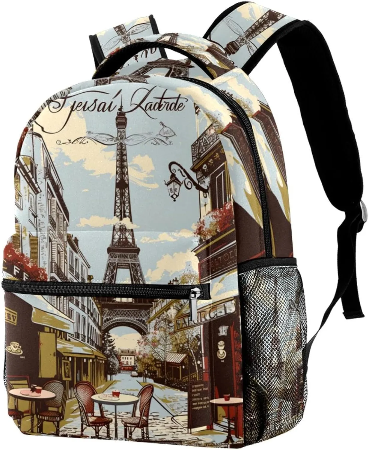 Travel Backpack,Work Backpack,Back Pack,Eiffel Tower Vintage Newspaper,Backpack