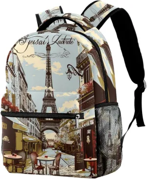 Travel Backpack,Work Backpack,Back Pack,Eiffel Tower Vintage Newspaper,Backpack