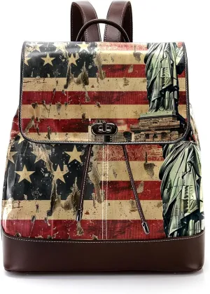 Travel Backpack,Work Backpack,Back Pack,Vintage American Flag Statue of Liberty,Backpack