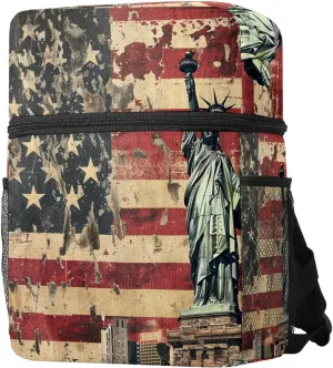 Travel Backpack,Work Backpack,Back Pack,Vintage American Flag Statue of Liberty,Backpack