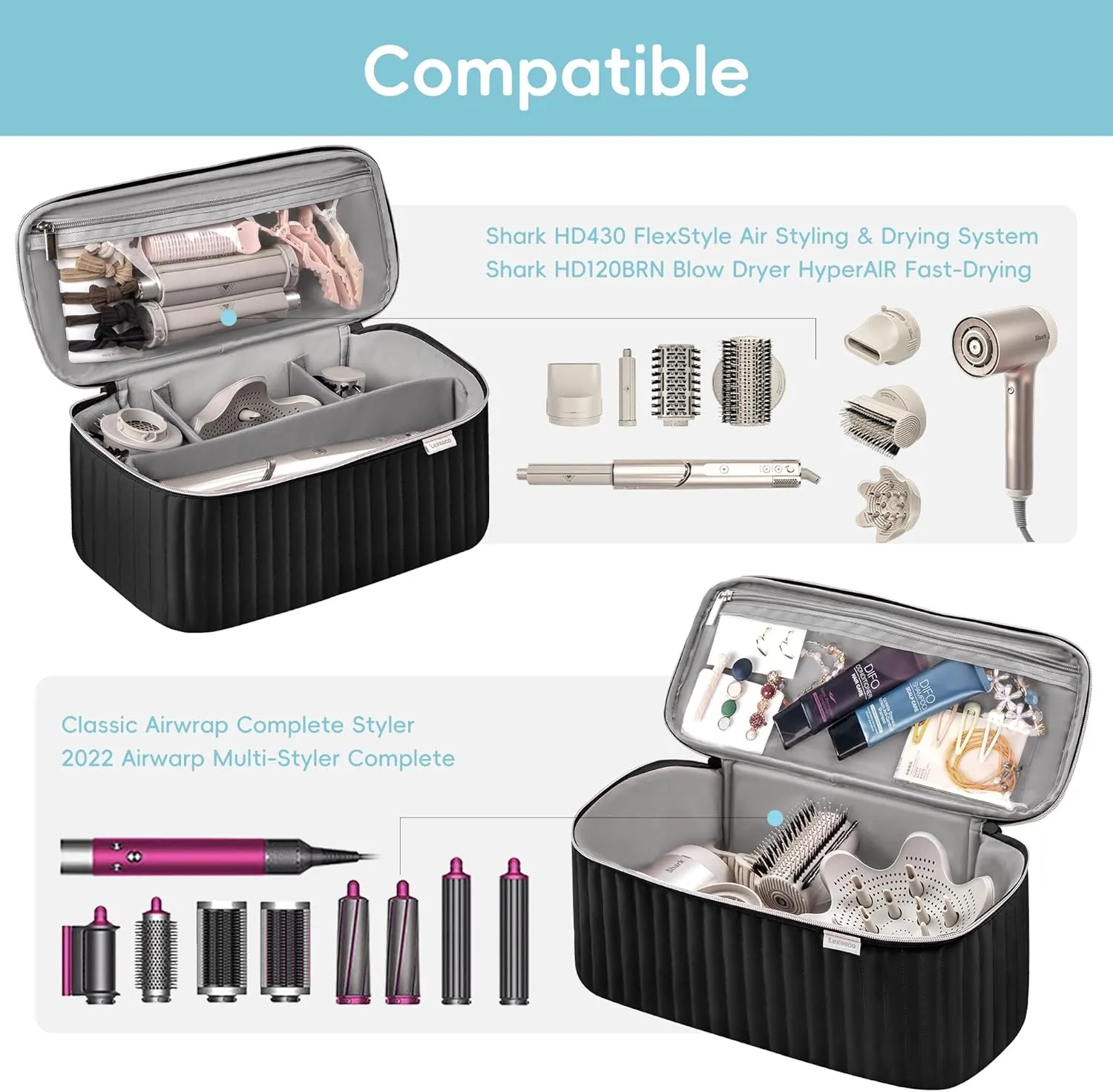 Travel Carrying Case for Hair Dryer Shark Flexstyle Dyson Airwrap Brush Hair Accessories Tools Storage Bag for Revlon Hairdryer Styler Organizer (Black)