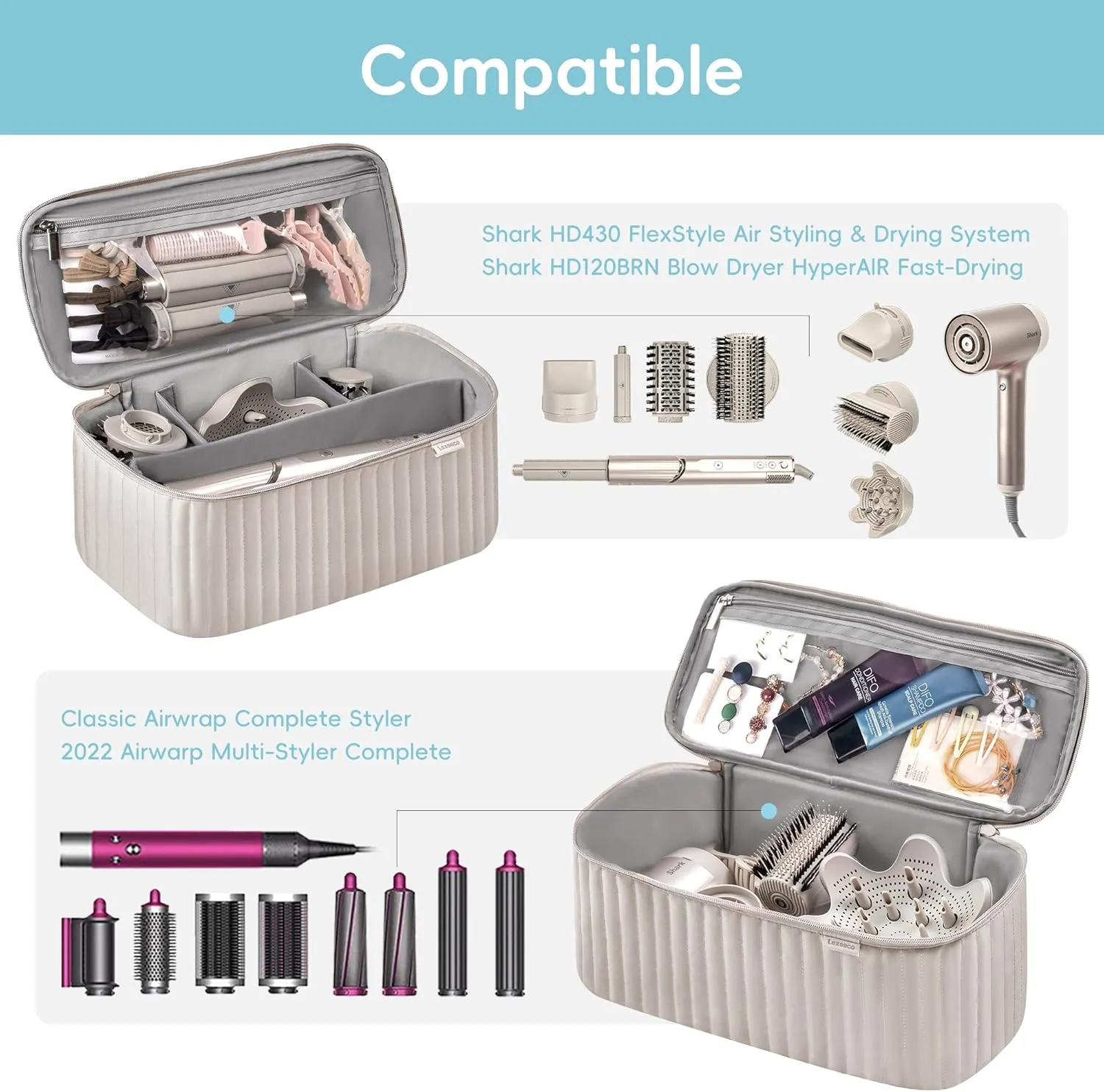 Travel Carrying Case for Hair Dryer Shark Flexstyle Dyson Airwrap Brush Hair Accessories Tools Storage Bag for Revlon Hairdryer Styler Organizer (Camel)