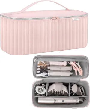 Travel Carrying Case for Hair Dryer Shark Flexstyle Dyson Airwrap Brush Hair Accessories Tools Storage Bag for Revlon Hairdryer Styler Organizer (Pink)