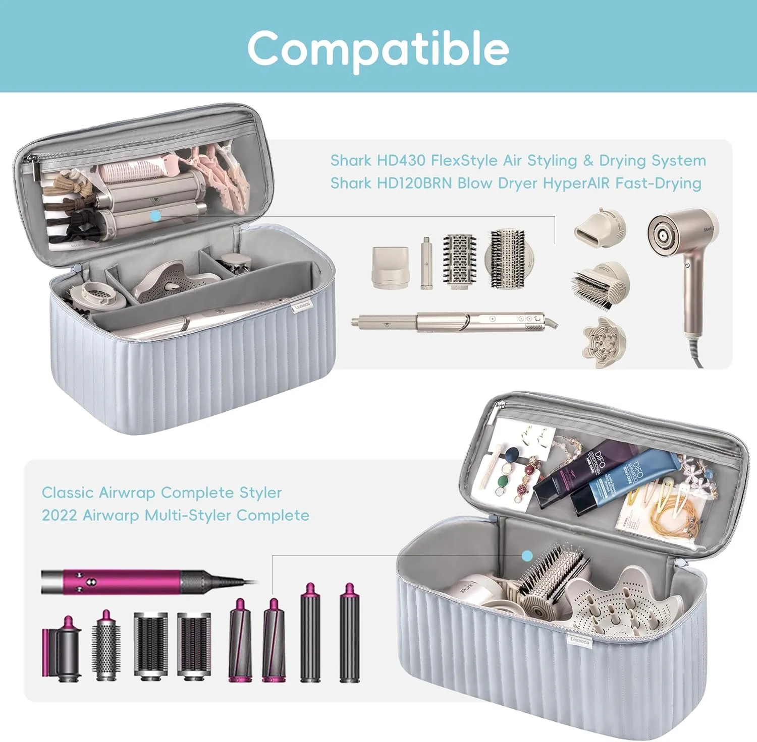 Travel Carrying Case for Hair Dryer Shark Flexstyle Dyson Airwrap Brush Hair Accessories Tools Storage Bag for Revlon Hairdryer Styler Organizer (Silver Gray)