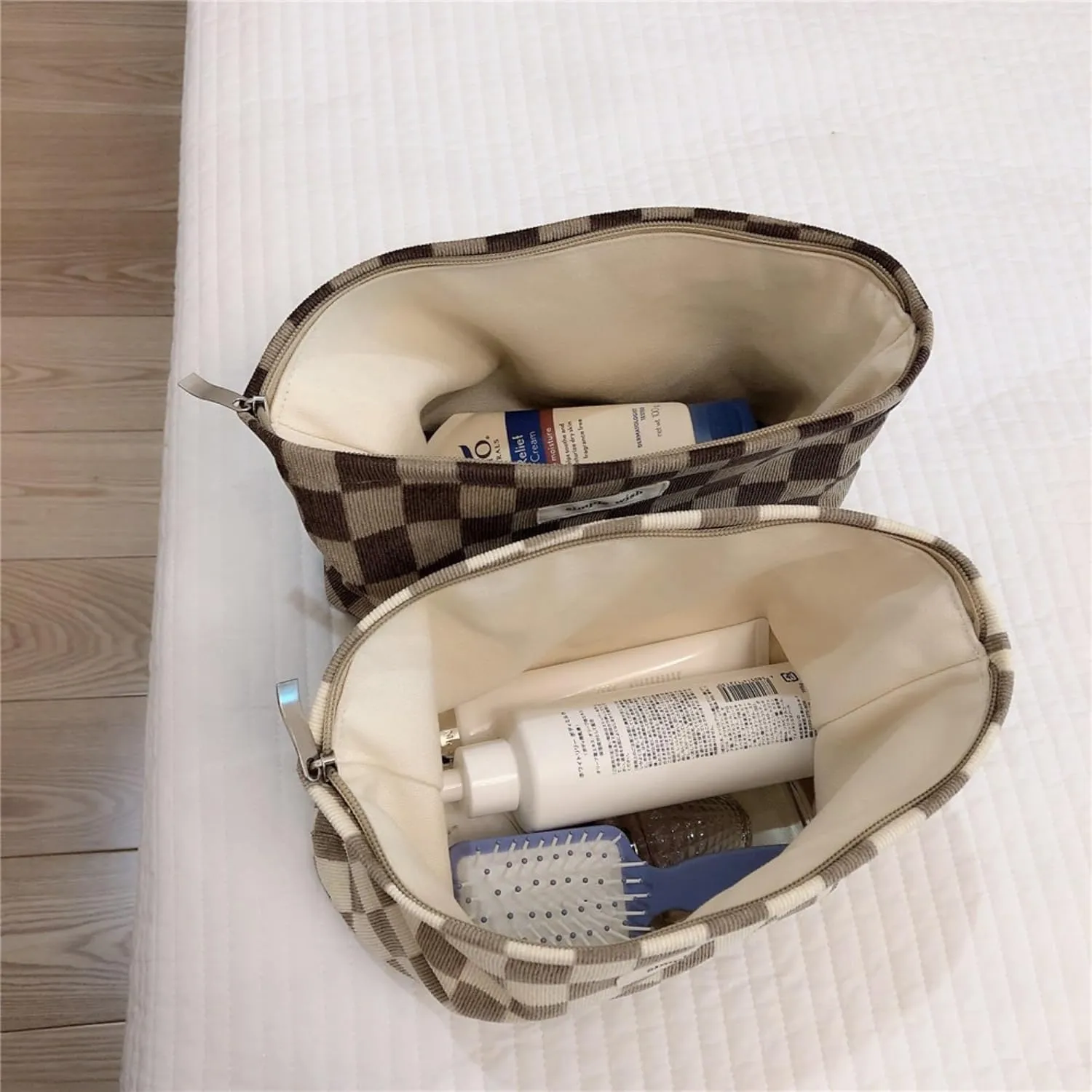 Travel Checkered Makeup Bag, Corduroy Cosmetic Bag for Purse, Small Cosmetic Zipper Pouch Cute Travel Checkered Makeup Bag Gift for Women,Girls (3 pack)