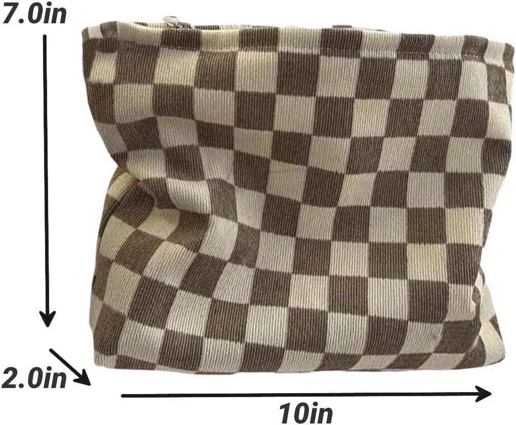 Travel Checkered Makeup Bag, Corduroy Cosmetic Bag for Purse, Small Cosmetic Zipper Pouch Cute Travel Checkered Makeup Bag Gift for Women,Girls (3 pack)