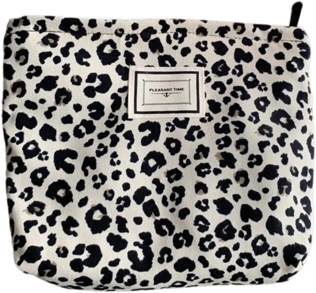 Travel Checkered Makeup Bag, Corduroy Cosmetic Bag for Purse, Small Cosmetic Zipper Pouch Cute Travel Checkered Makeup Bag Gift for Women,Girls (beige leopard)