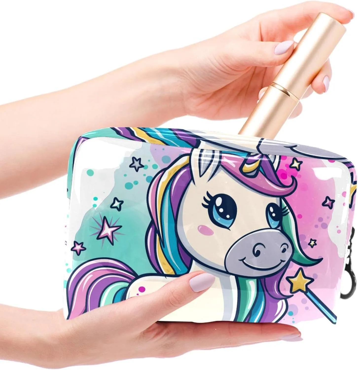 Travel Makeup Bag Cartoon Magic Unicorn Cosmetic Bag Waterproof Brushes Storage Bag For Women Girls 7.3x3x5.1in