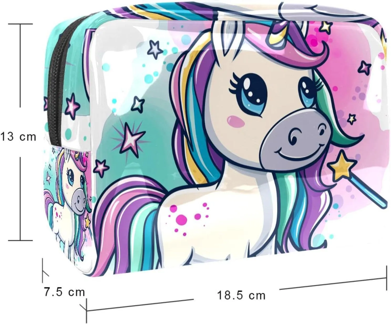 Travel Makeup Bag Cartoon Magic Unicorn Cosmetic Bag Waterproof Brushes Storage Bag For Women Girls 7.3x3x5.1in