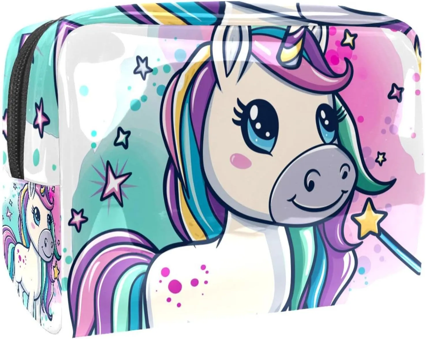 Travel Makeup Bag Cartoon Magic Unicorn Cosmetic Bag Waterproof Brushes Storage Bag For Women Girls 7.3x3x5.1in