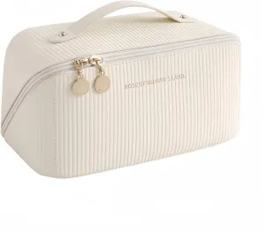 Travel Makeup Bag cosmetic bag Portable Makeup storage Bag toiletry Bag essentials Large capacity double zipper design stripe cosmetics case
