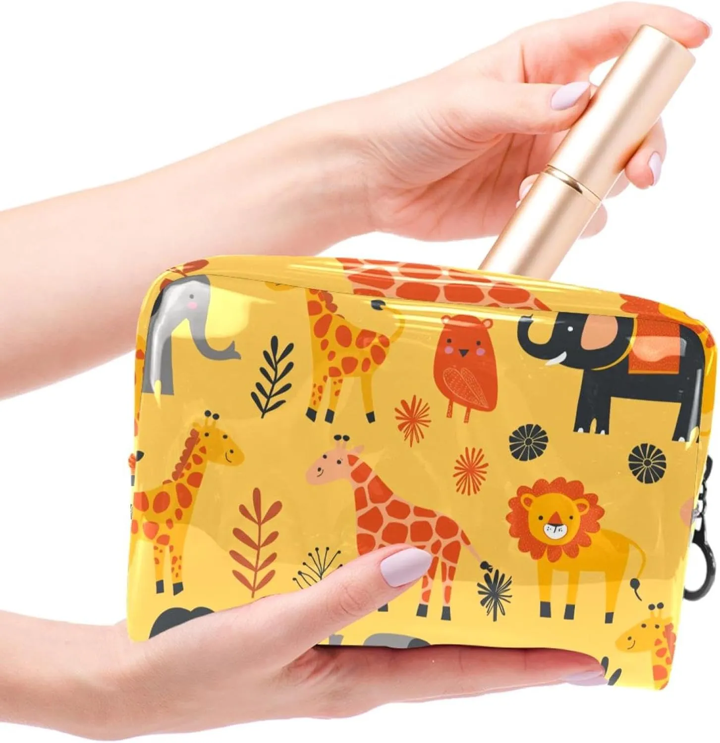 Travel Makeup Bag Elephant Giraffe Lion Cosmetic Bag Waterproof Toiletry Bag Portable Pouch For Women 7.3x3x5.1in