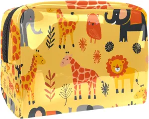 Travel Makeup Bag Elephant Giraffe Lion Cosmetic Bag Waterproof Toiletry Bag Portable Pouch For Women 7.3x3x5.1in